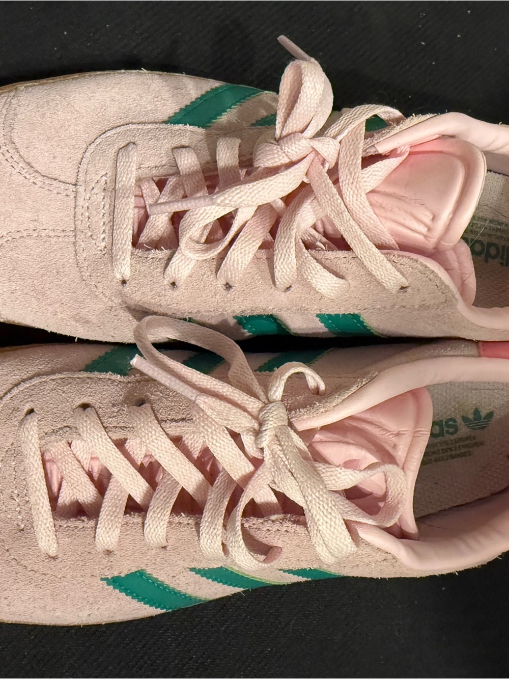 adidas Light Pink Suede Sneakers with Green Stripes